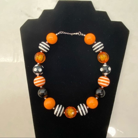 Tangerine  / Black Bauble Statement Necklace - Picture 1 of 3